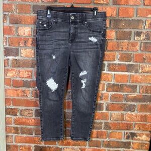 Torrid womens crop bombshell skinny distressed stretch jeans black 12